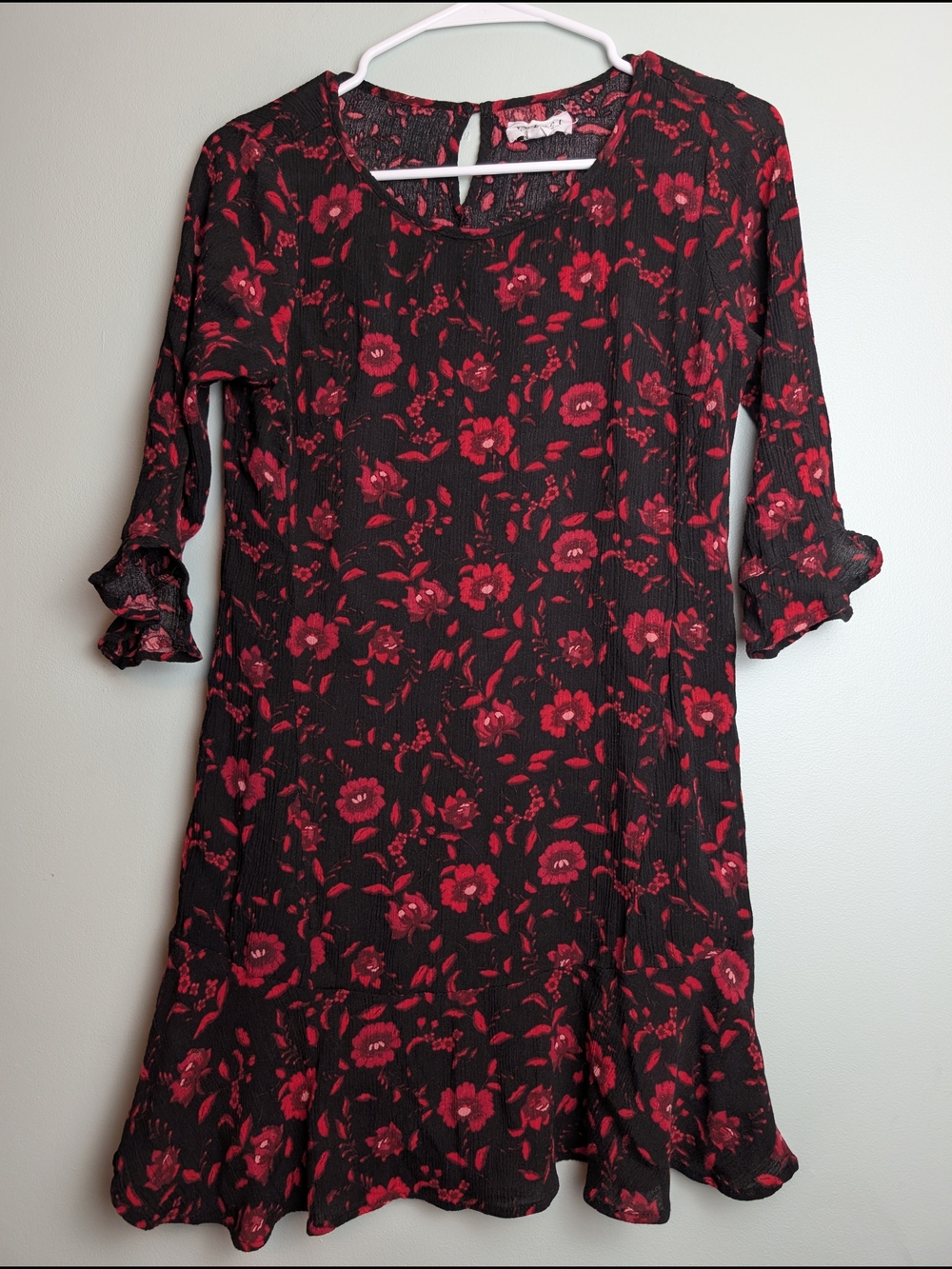 Velvet by Graham & Spencer Black Dress with Red Floral Print